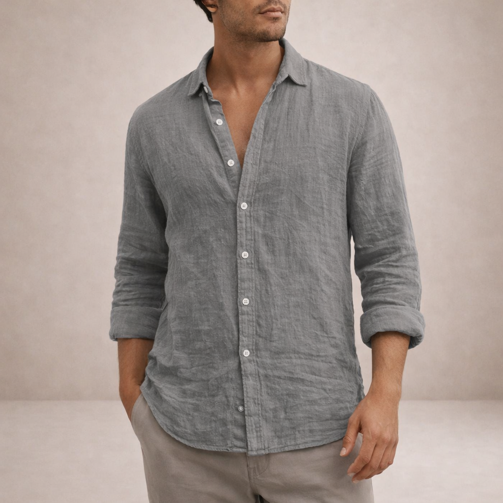 Men's Casual Button-Down Shirt in Regular Fit Linen