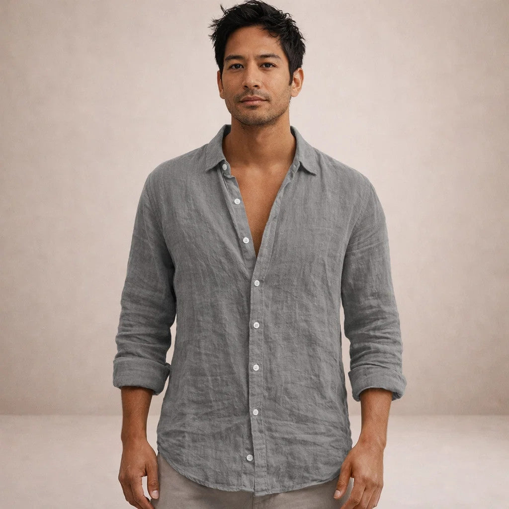 Men's Casual Button-Down Shirt in Regular Fit Linen