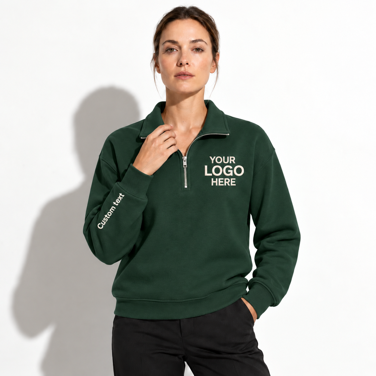 Custom Logo Quarter Zip Sweatshirt – Personalized Company & Employee Team Pullover – Forest Green