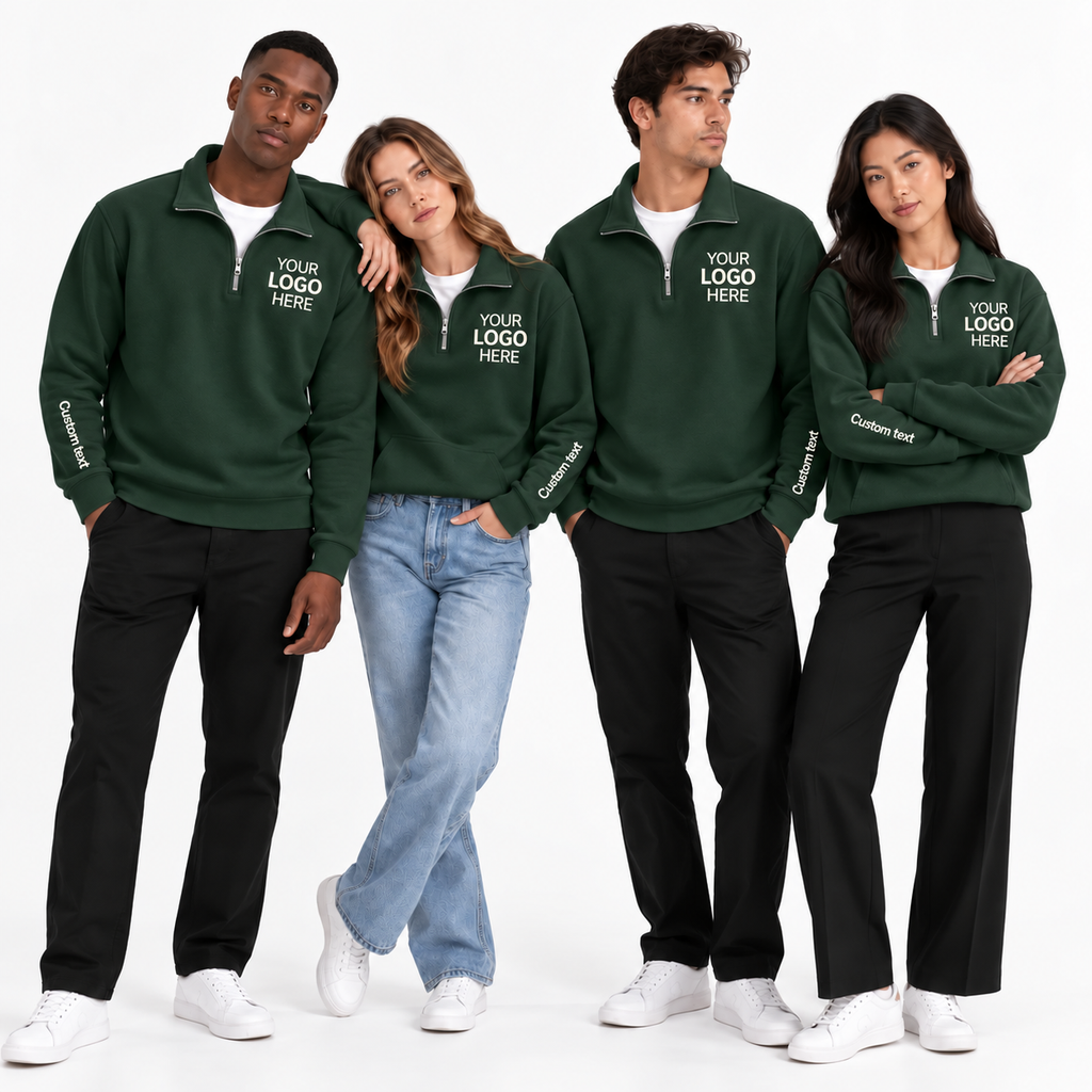 Custom Logo Quarter Zip Sweatshirt – Personalized Company & Employee Team Pullover – Forest Green
