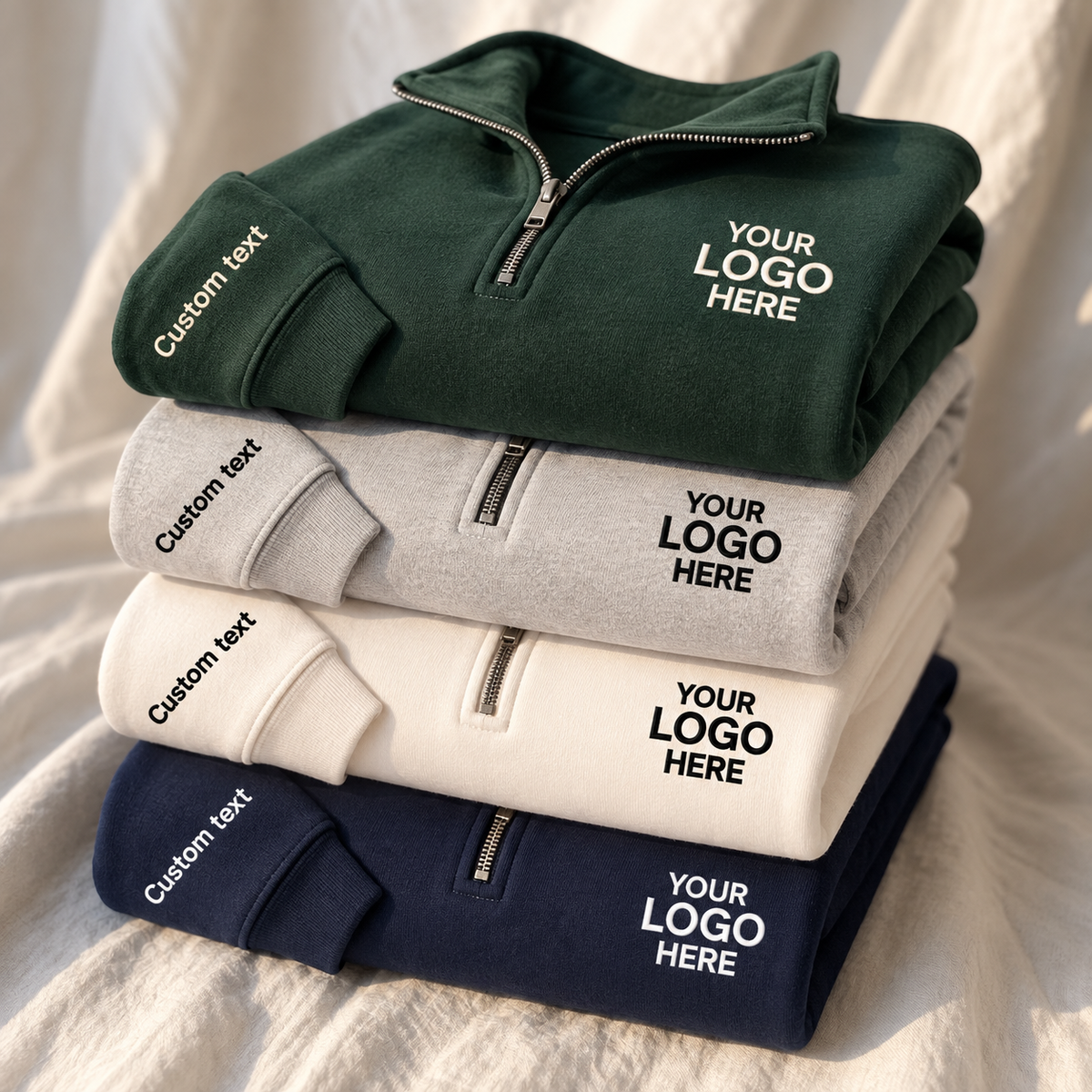 Custom Logo Quarter Zip Sweatshirt – Personalized Company & Employee Team Pullover – Forest Green
