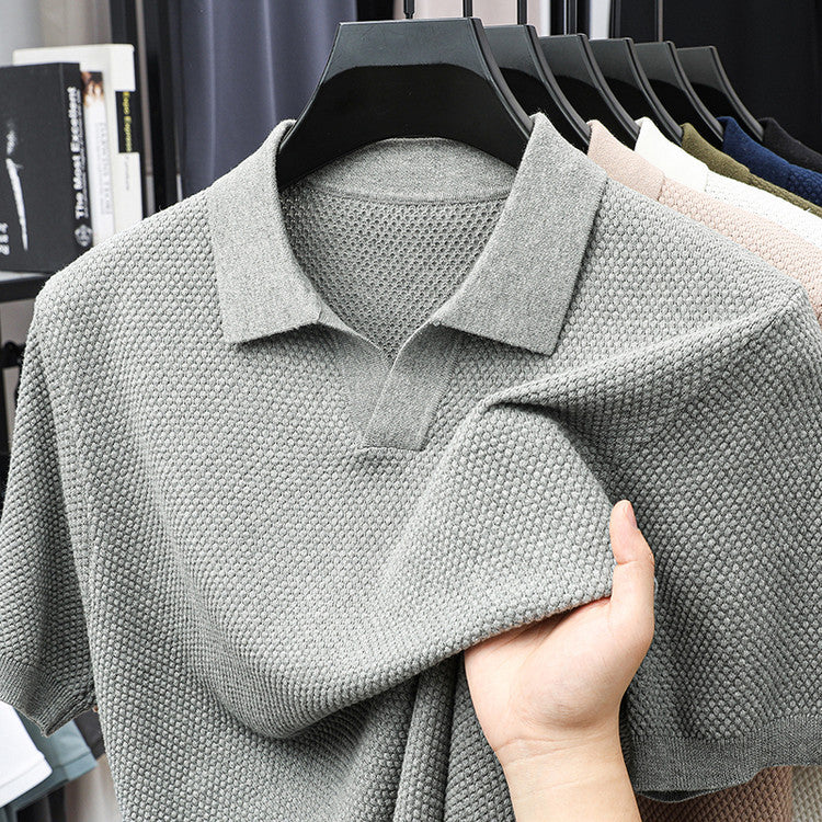 Men's Classic Polo Shirt - Breathable Textured Knit, 100% Cotton for Everyday Comfort