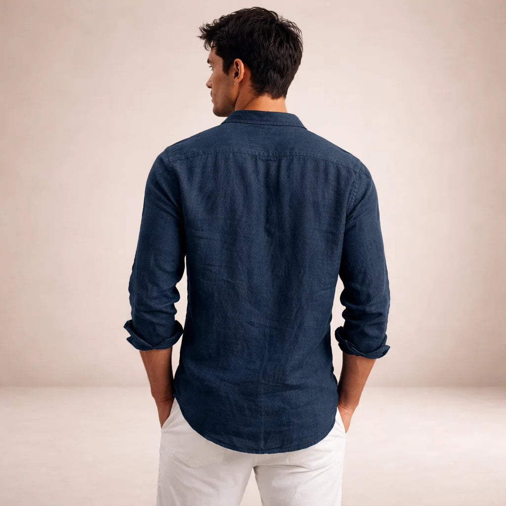 Men's Casual Button-Down Shirt in Regular Fit Linen