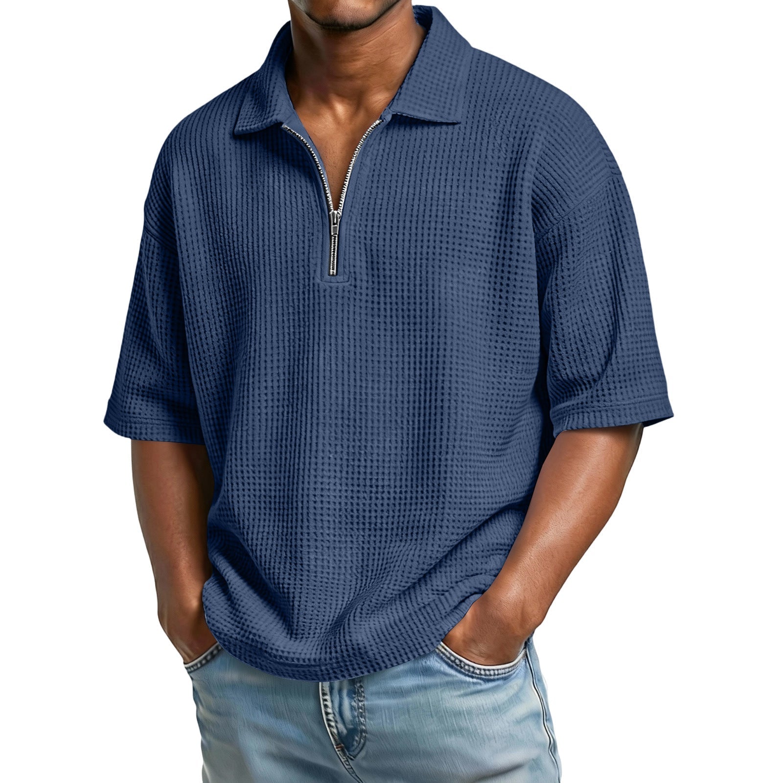 Men's Short-Sleeve Waffle-Weave Polo Shirt - Breathable Casual Beachwear