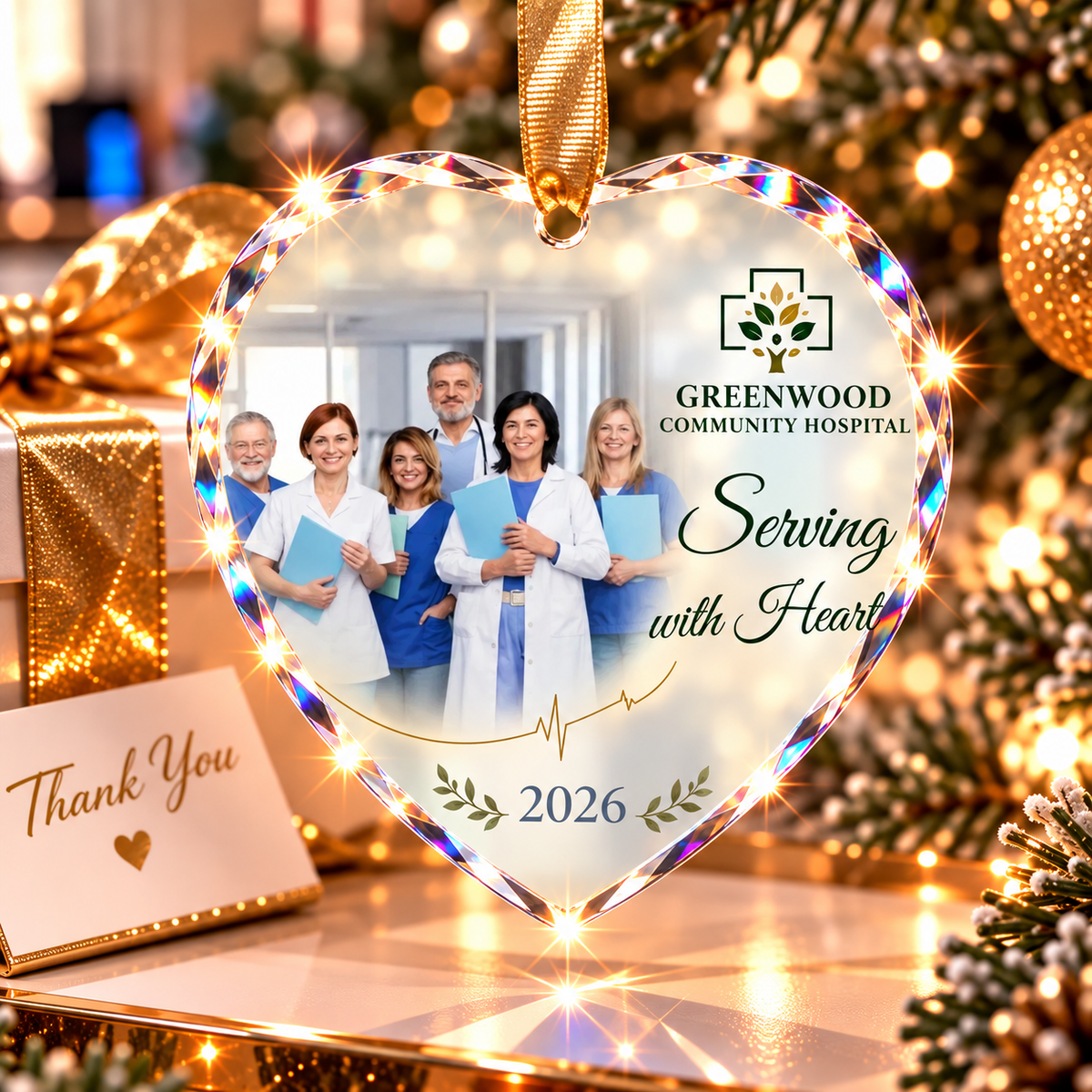 Healthcare Staff Appreciation Glass Ornament - Serving With Heart 2026