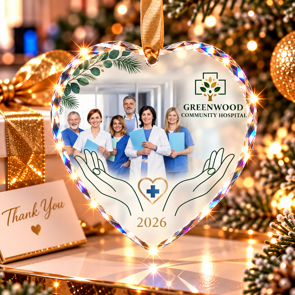 Personalized Medical Team Photo Glass Ornament - Serving With Heart 2026