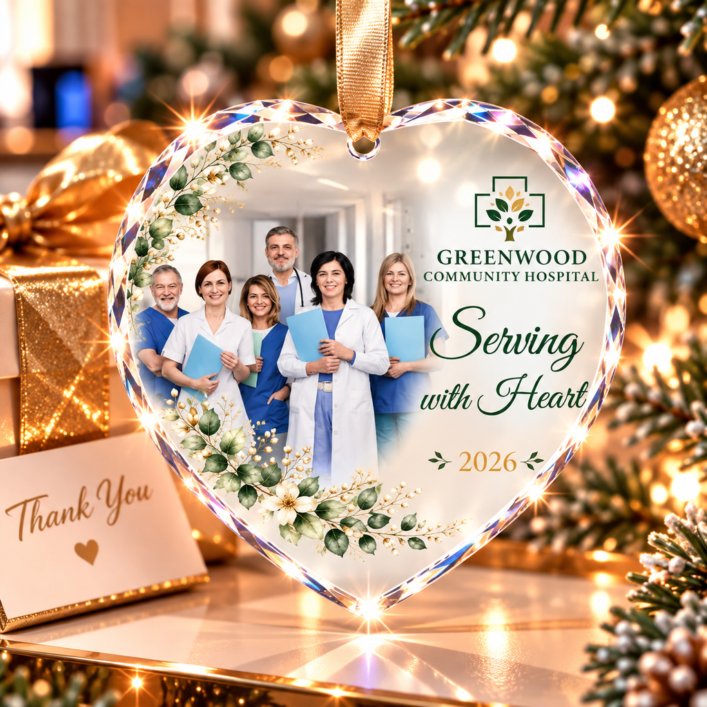 Personalized Serving With Heart Glass Ornament - Hospital Team Photo Gift 2026