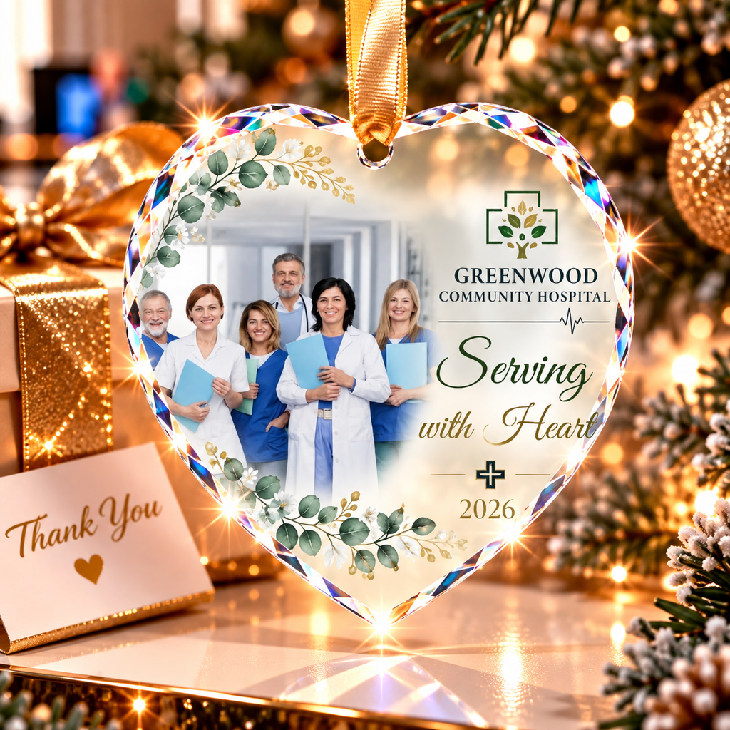 Hospital Team Appreciation Glass Ornament - Serving With Heart 2026