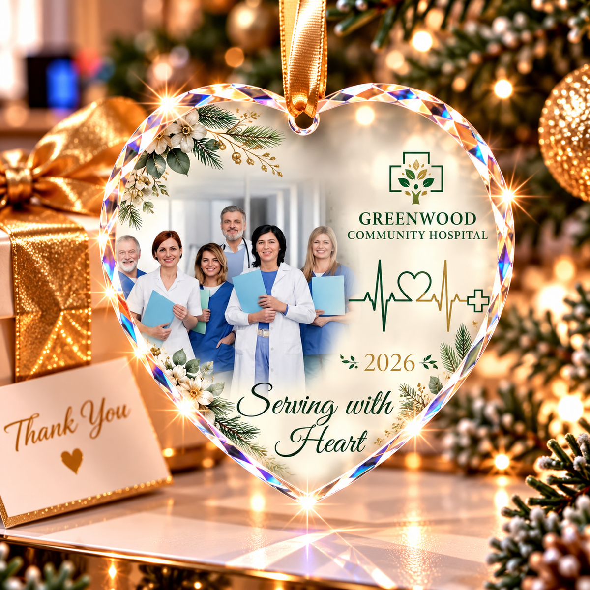 Personalized Healthcare Team Photo Glass Ornament - Serving With Heart Gift 2026