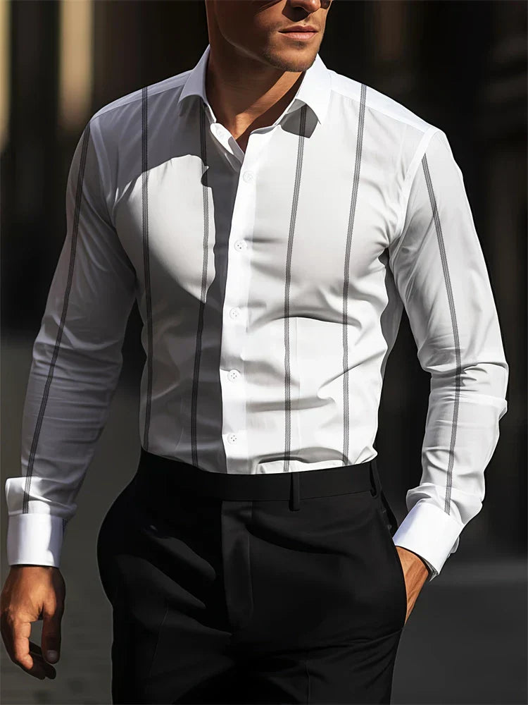 Men's Tailored Velvet Long Sleeve Shirt – Luxuriously Soft Polyester Fabric