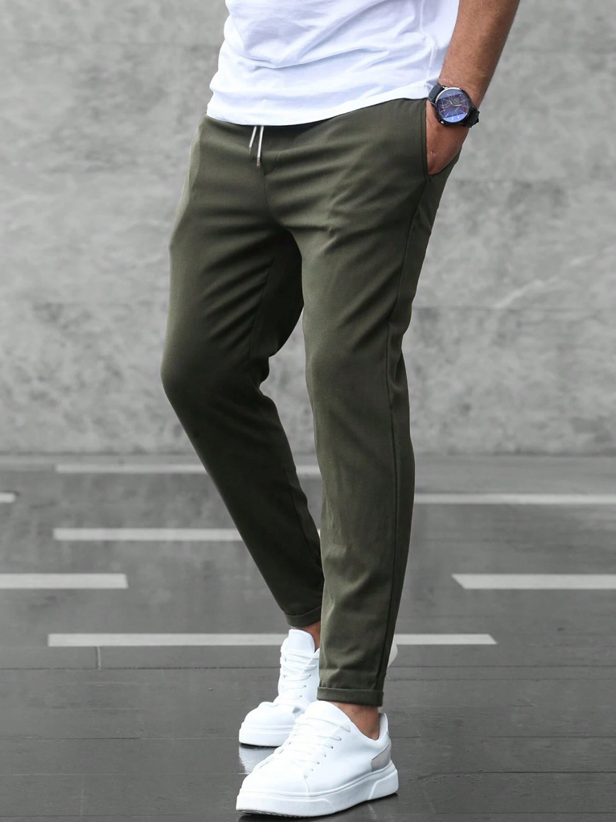 Men's Relaxed Fit Stretch Pants with Adjustable Elastic Waistband and Breathable Fabric for Work and Casual Wear