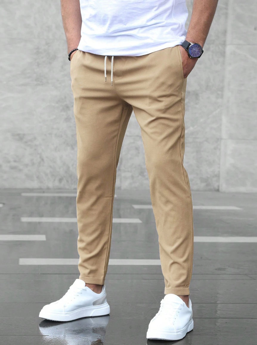 Men's Relaxed Fit Stretch Pants with Adjustable Elastic Waistband and Breathable Fabric for Work and Casual Wear