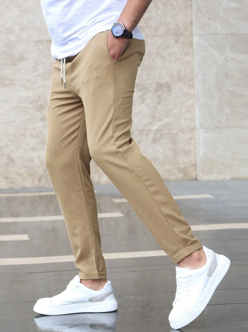 Men's Relaxed Fit Stretch Pants with Adjustable Elastic Waistband and Breathable Fabric for Work and Casual Wear