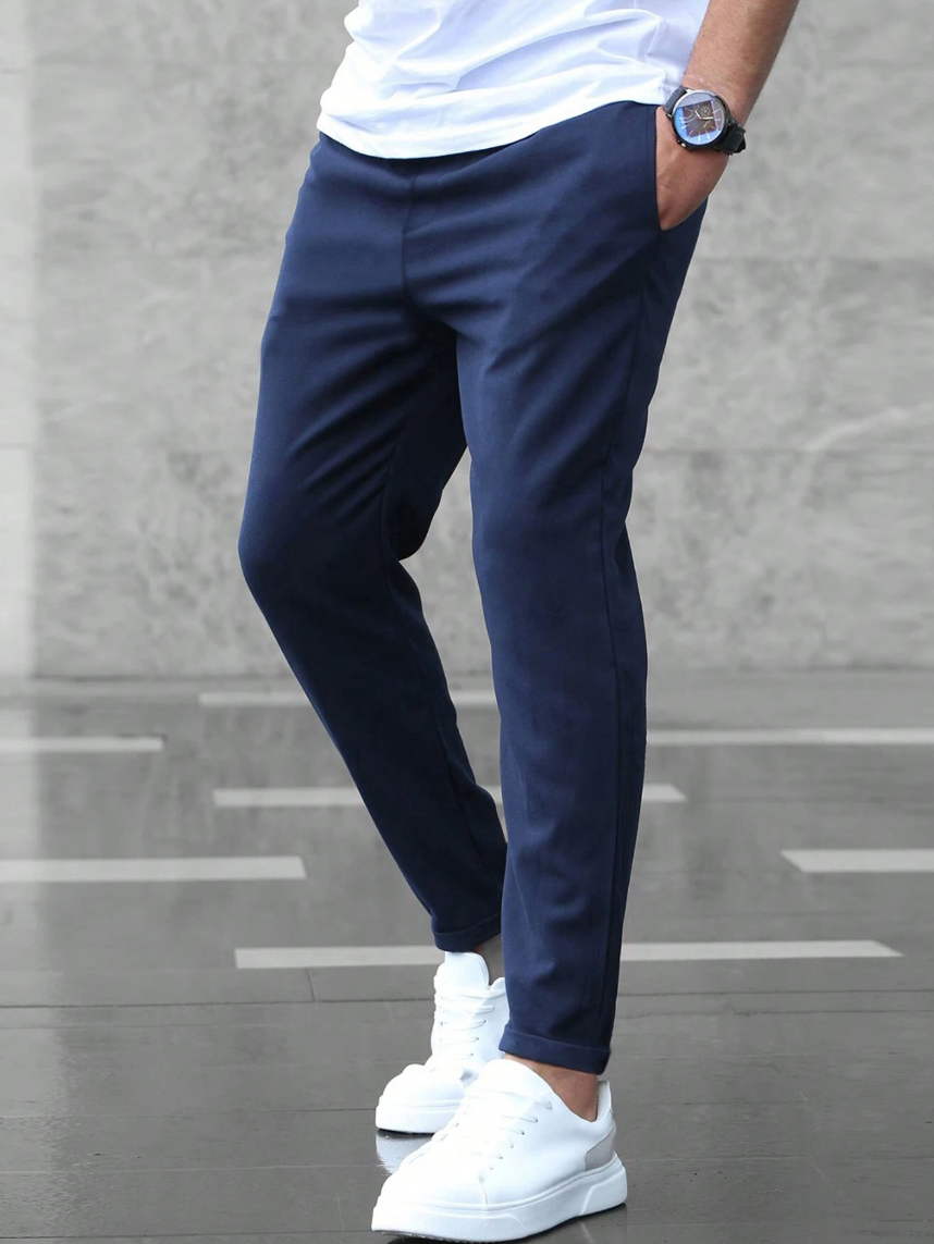 Men's Relaxed Fit Stretch Pants with Adjustable Elastic Waistband and Breathable Fabric for Work and Casual Wear