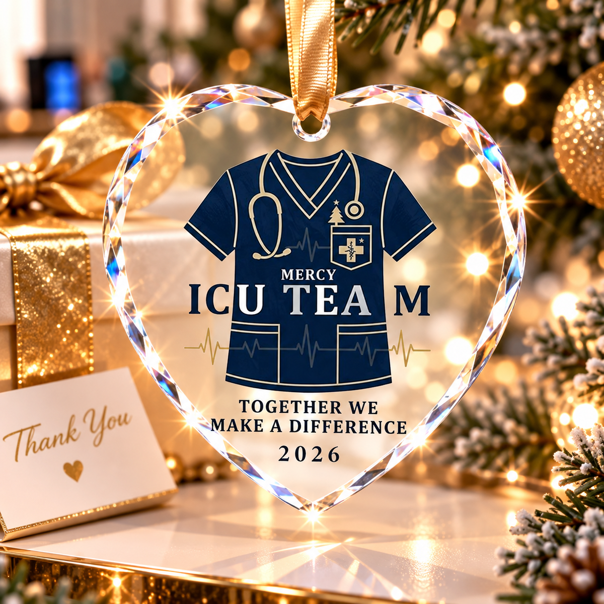 Personalized ICU Team Glass Ornament - Custom Nurse Scrubs Christmas Gift 2026
