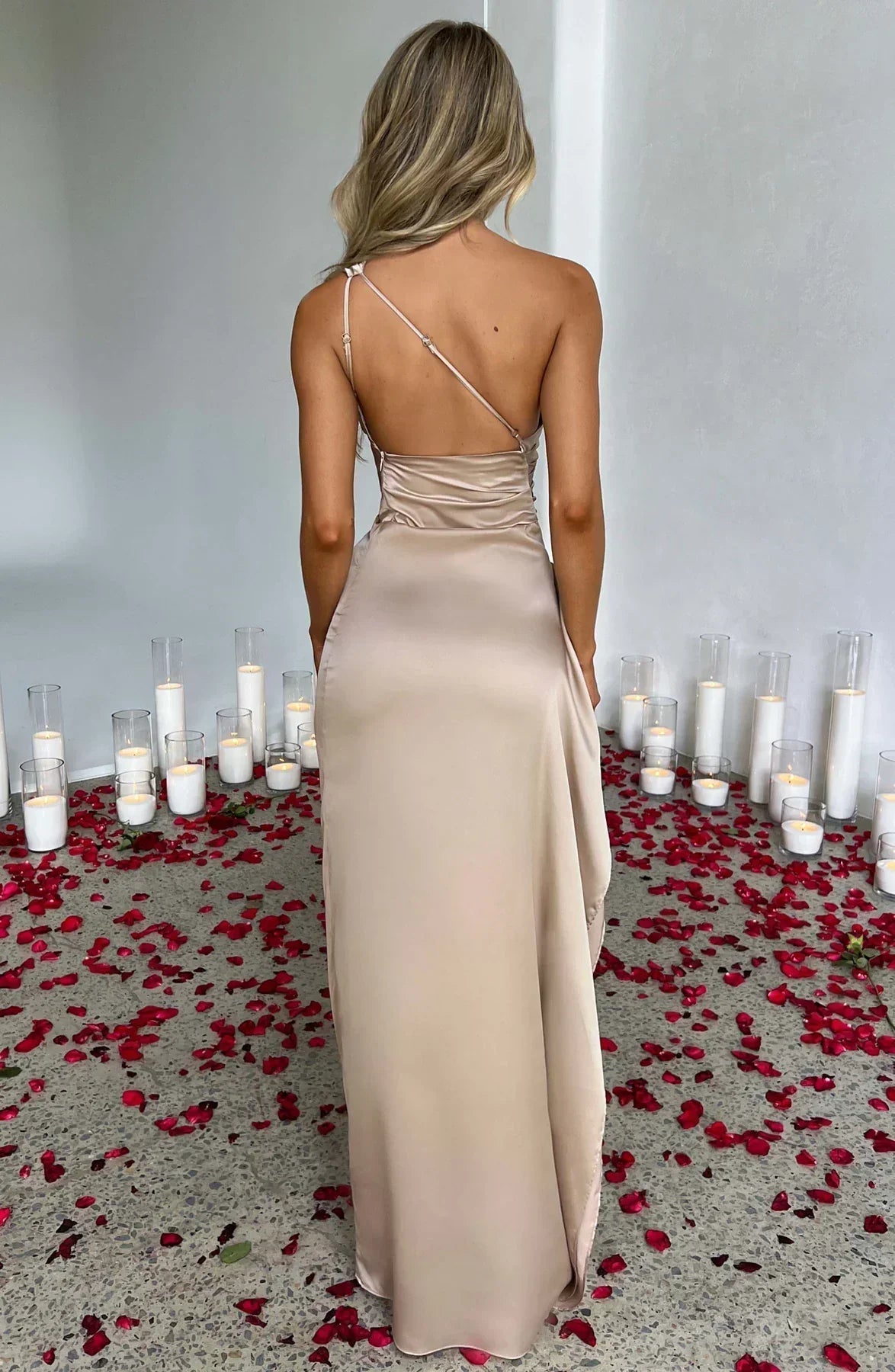 Women’s Asymmetric Evening Maxi Dress – Elegant Gown with High Split