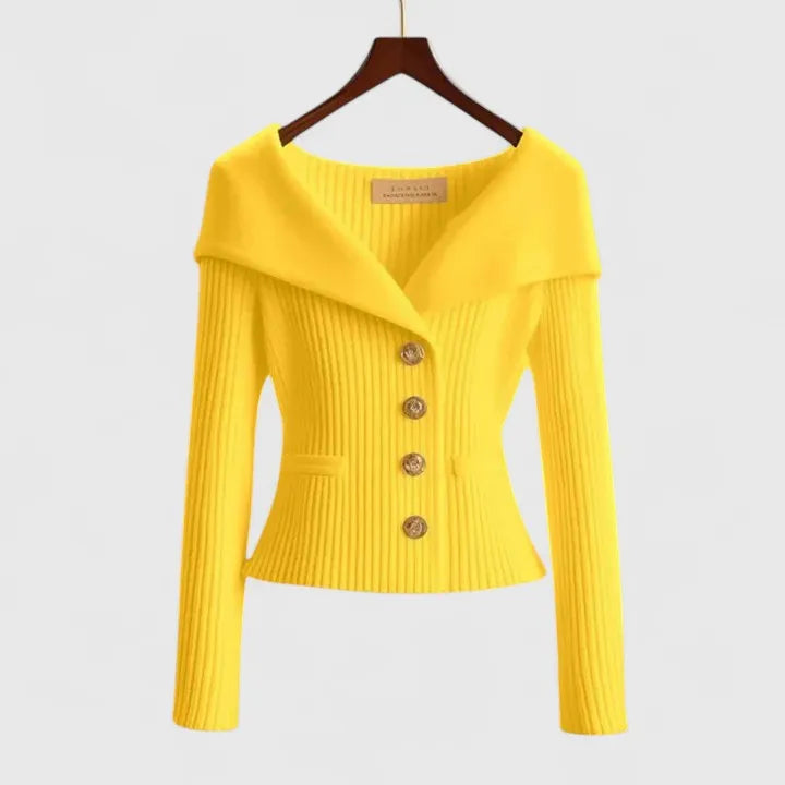 Women’s Off-Shoulder Sweater – Elegant Button-Up Knit for Smart & Evening Wear