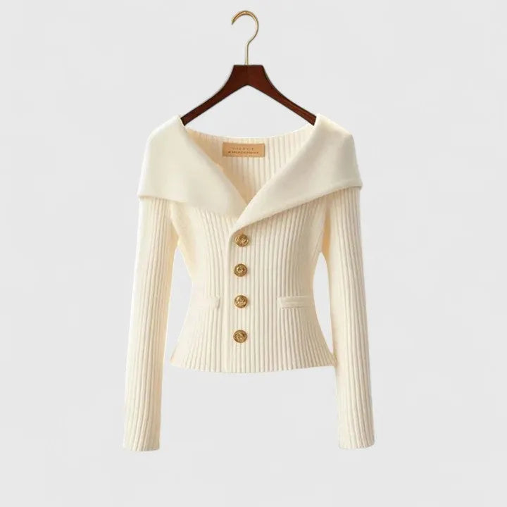 Women’s Off-Shoulder Sweater – Elegant Button-Up Knit for Smart & Evening Wear
