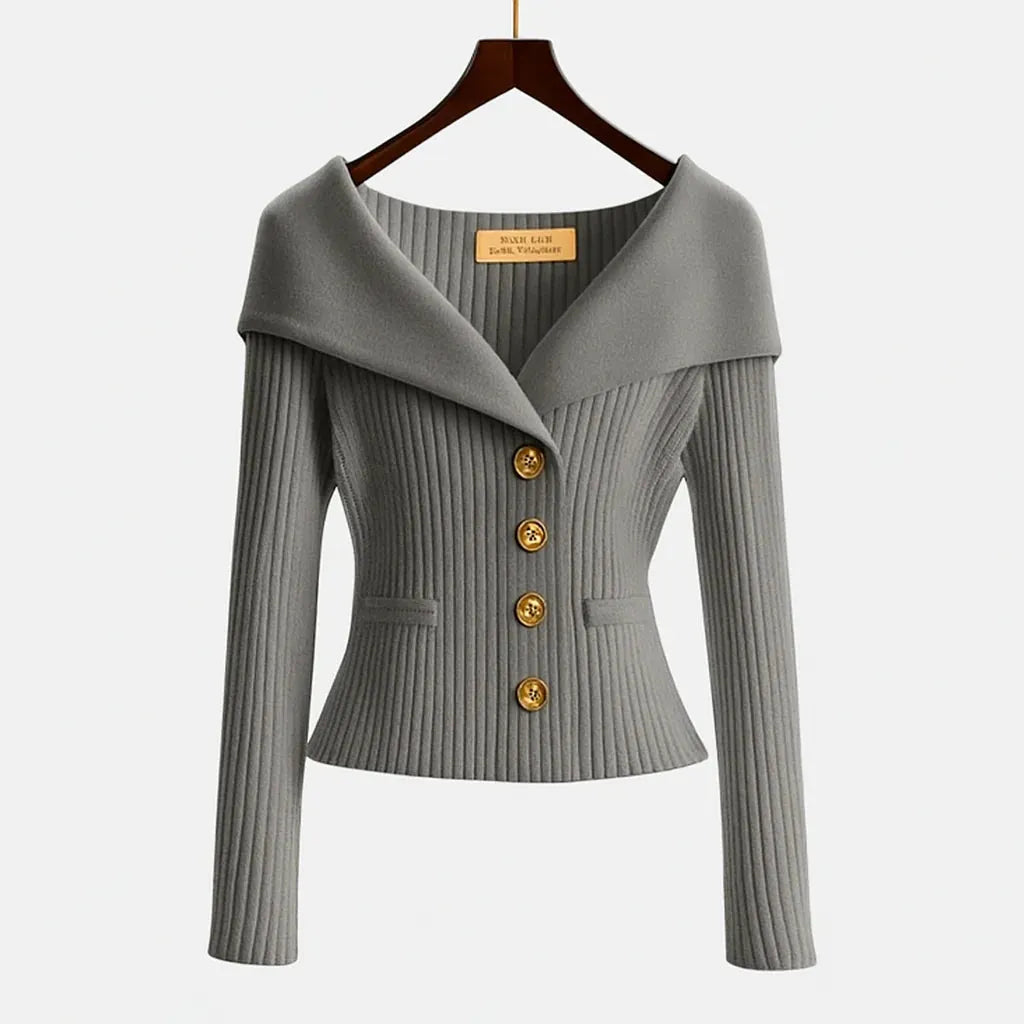 Women’s Off-Shoulder Sweater – Elegant Button-Up Knit for Smart & Evening Wear