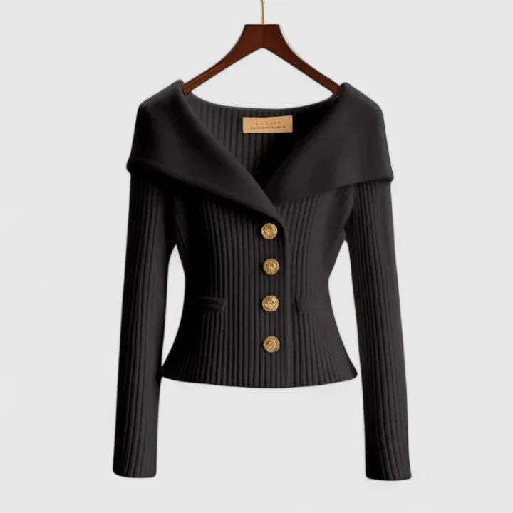 Women’s Off-Shoulder Sweater – Elegant Button-Up Knit for Smart & Evening Wear