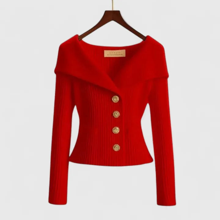 Women’s Off-Shoulder Sweater – Elegant Button-Up Knit for Smart & Evening Wear