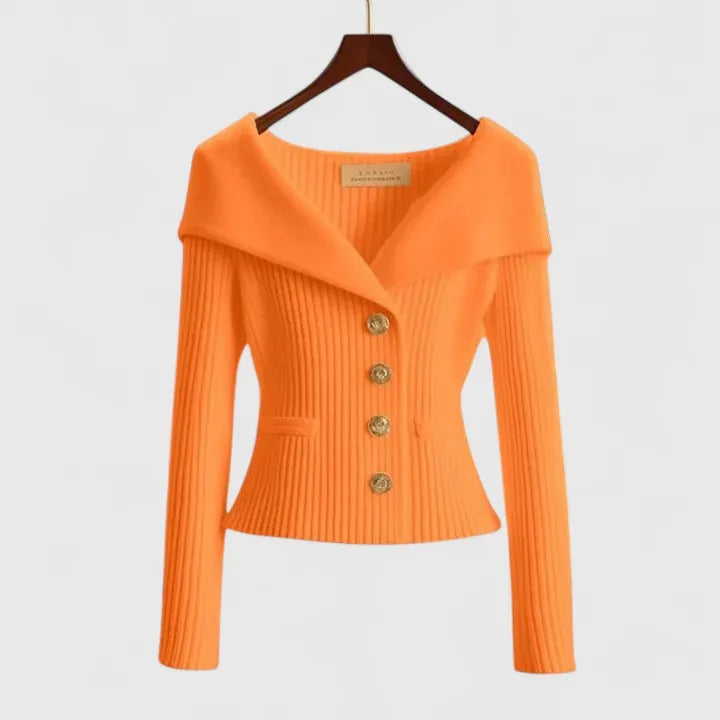Women’s Off-Shoulder Sweater – Elegant Button-Up Knit for Smart & Evening Wear