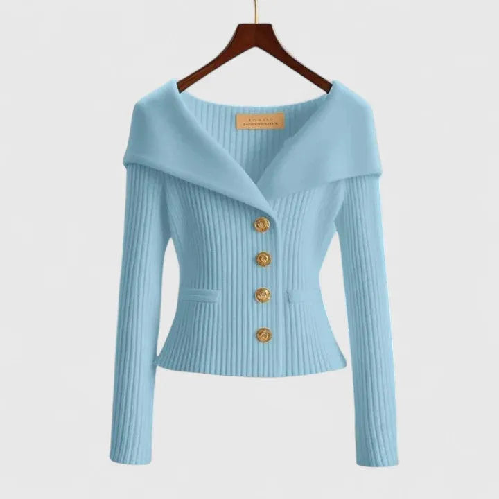 Women’s Off-Shoulder Sweater – Elegant Button-Up Knit for Smart & Evening Wear