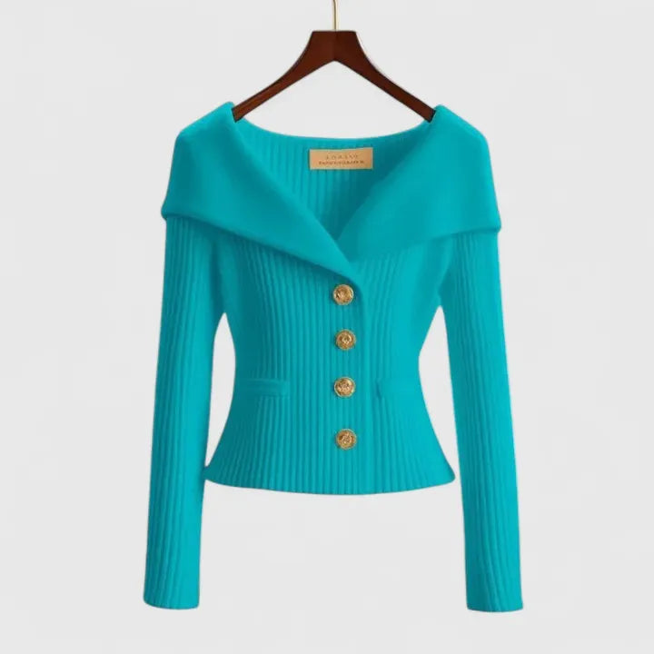 Women’s Off-Shoulder Sweater – Elegant Button-Up Knit for Smart & Evening Wear
