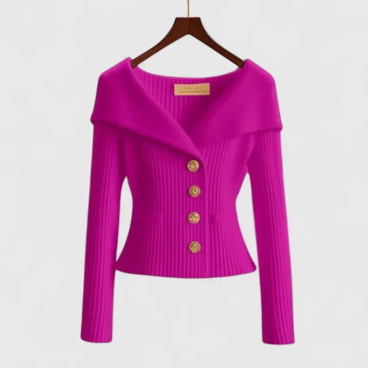 Women’s Off-Shoulder Sweater – Elegant Button-Up Knit for Smart & Evening Wear