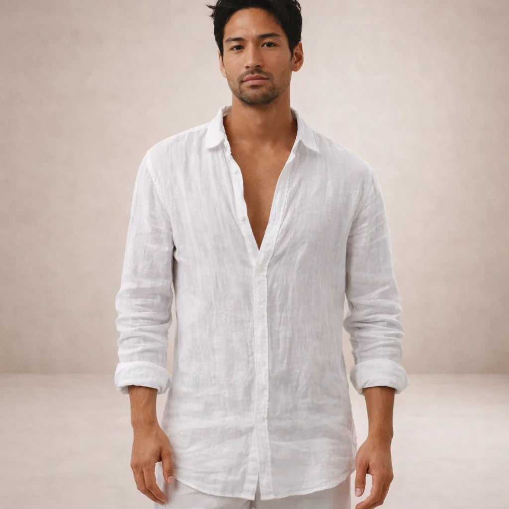 Men's Casual Button-Down Shirt in Regular Fit Linen