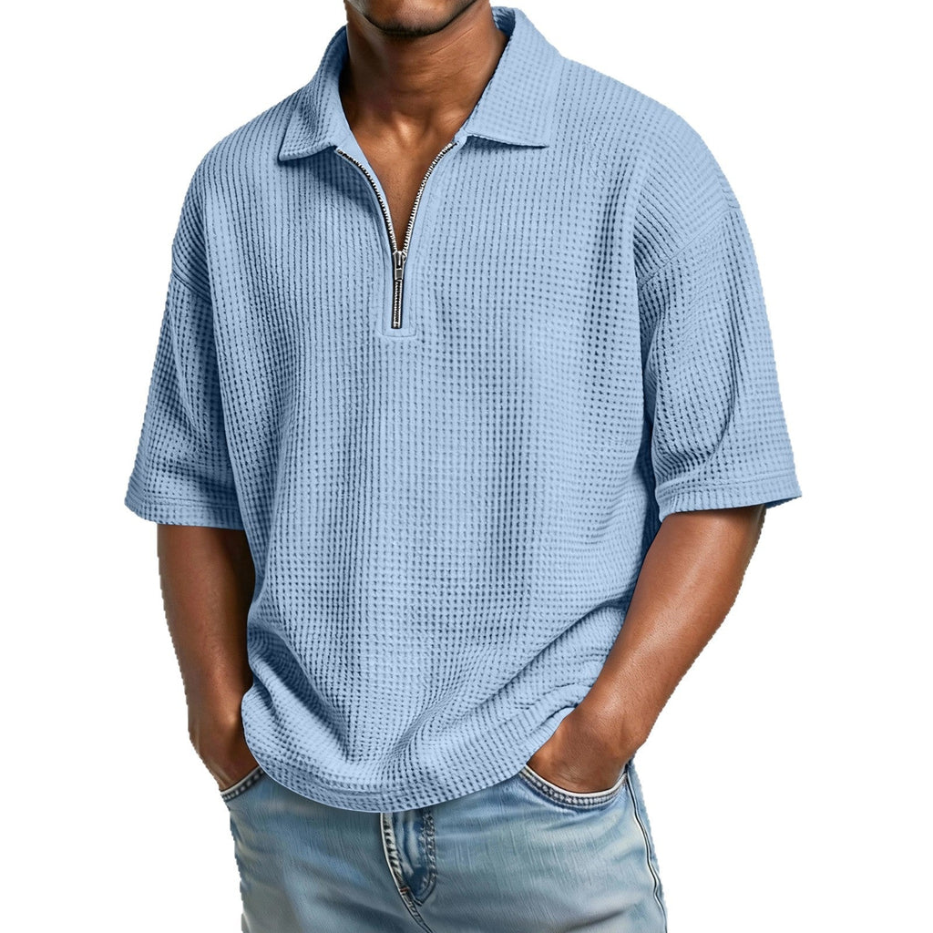 Men's Short-Sleeve Waffle-Weave Polo Shirt - Breathable Casual Beachwear