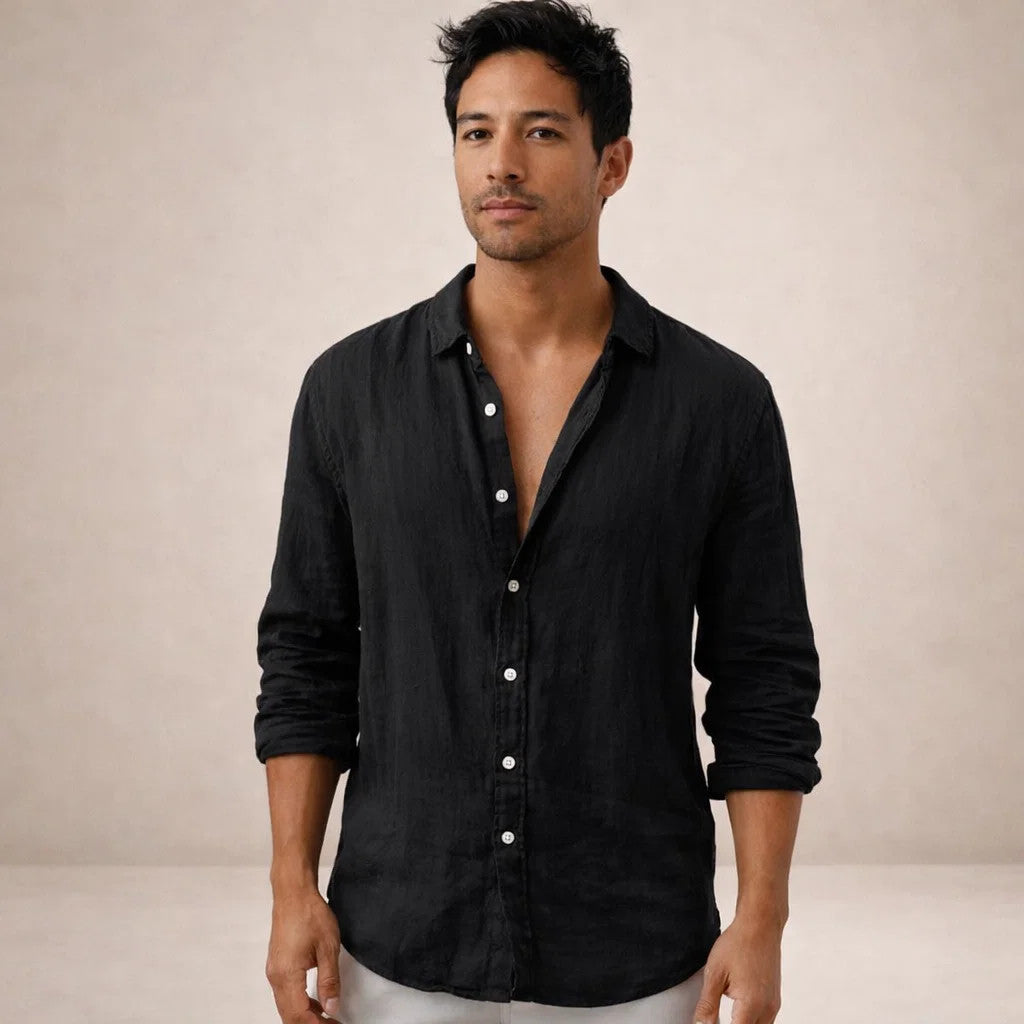 Men's Casual Button-Down Shirt in Regular Fit Linen