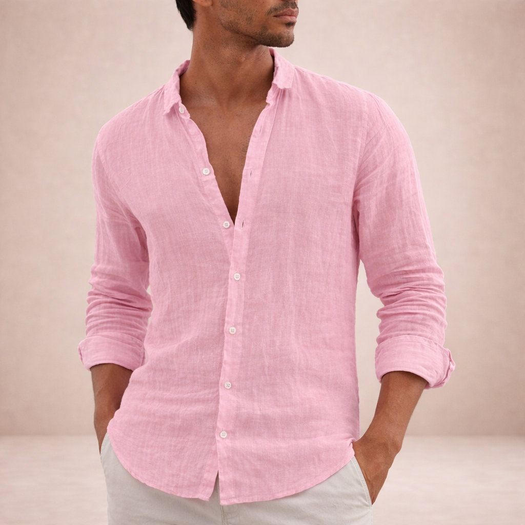 Men's Casual Button-Down Shirt in Regular Fit Linen