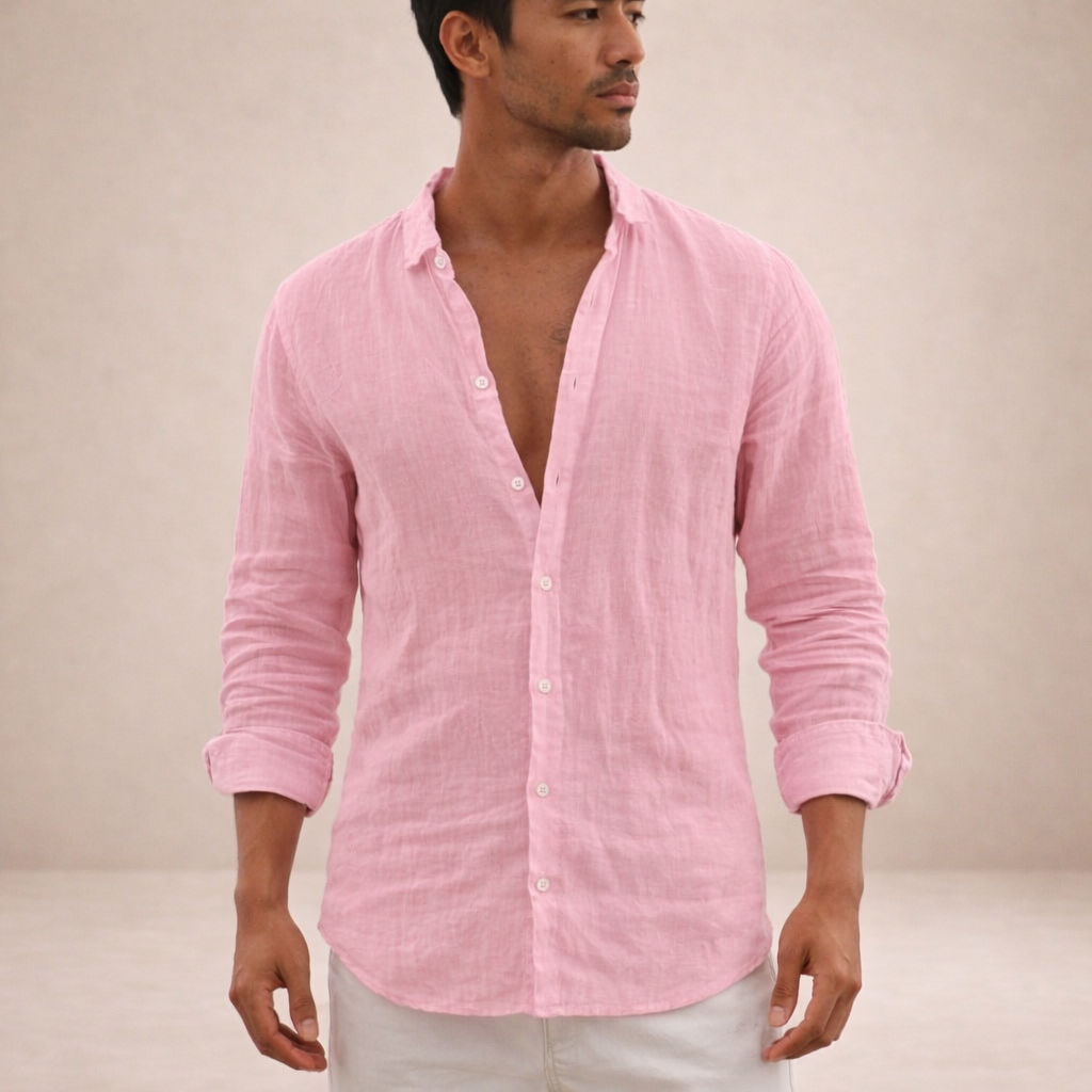 Men's Casual Button-Down Shirt in Regular Fit Linen