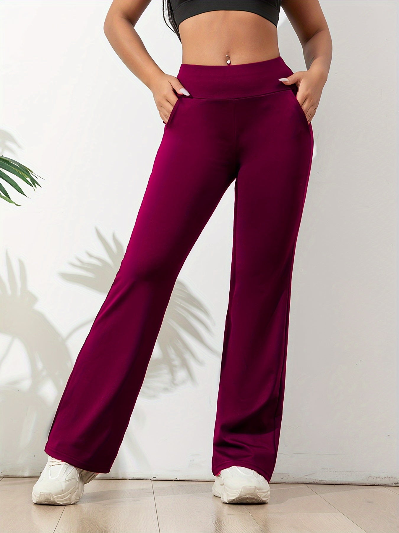 Women's Flared Leg Stretch Sports Trousers with Elastic Waist - Comfortable Activewear for Everyday Casual Wear