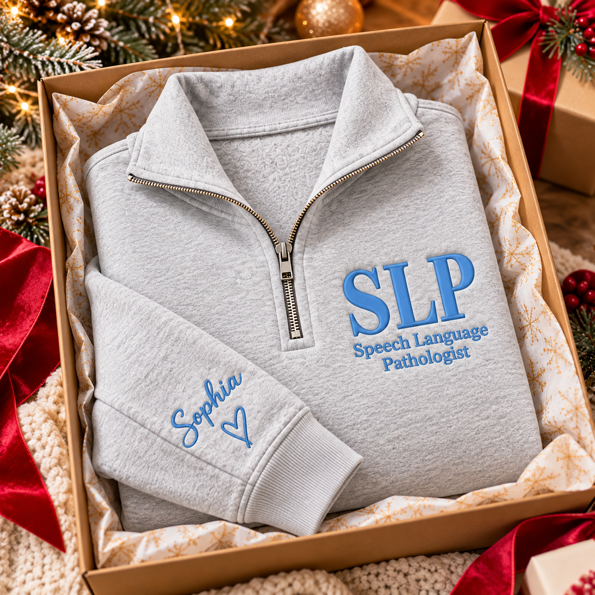 Custom SLP Quarter Zip Sweatshirt – Personalized Speech Language Pathologist Pullover with Name
