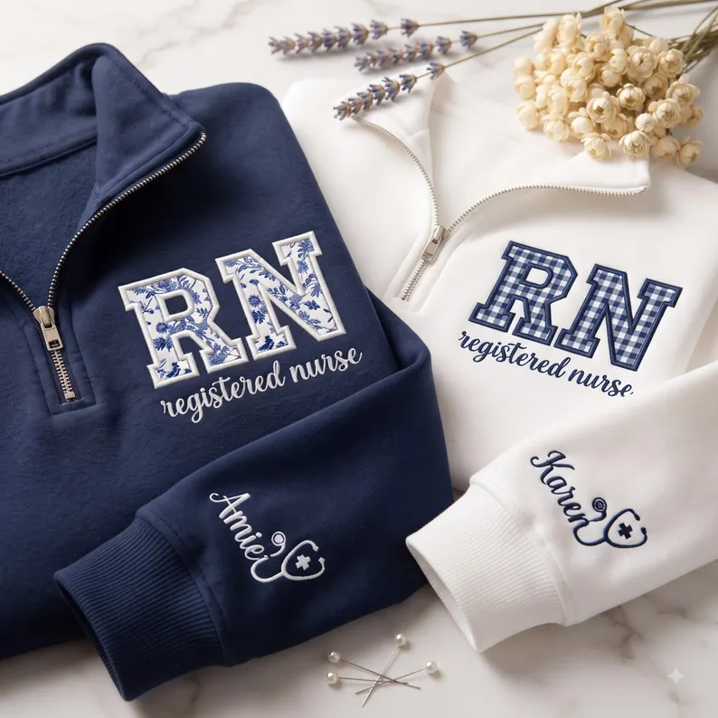Custom RN Quarter Zip Sweatshirt – Personalized Registered Nurse Pullover with Name
