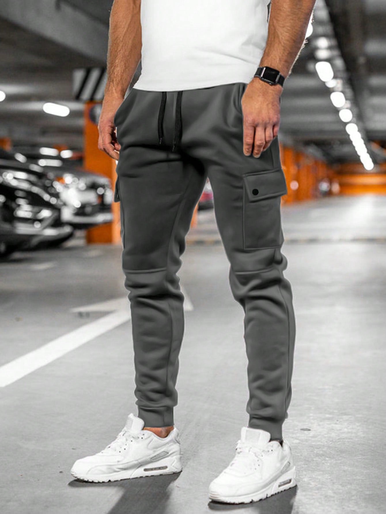 Men's Lightweight Stretch Cropped Lounge Pants with Turn-Over Pocket - Comfortable Casual Jogging Bottoms