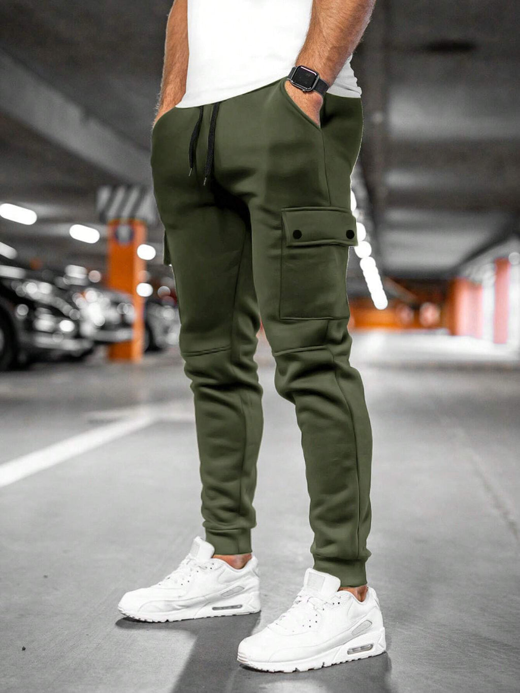 Men's Lightweight Stretch Cropped Lounge Pants with Turn-Over Pocket - Comfortable Casual Jogging Bottoms