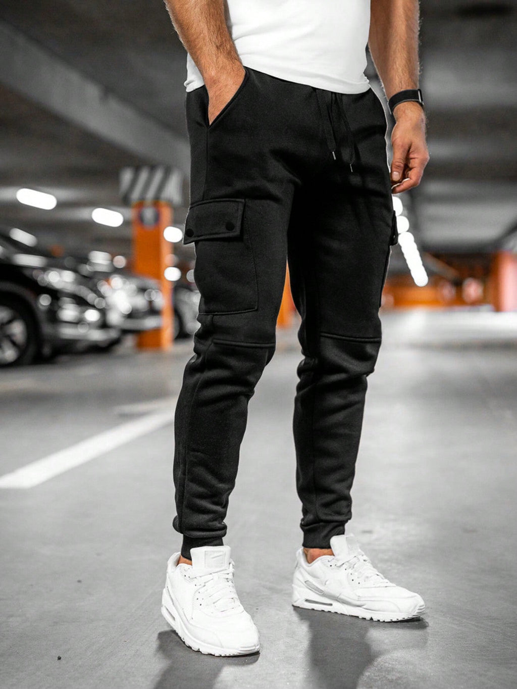 Men's Lightweight Stretch Cropped Lounge Pants with Turn-Over Pocket - Comfortable Casual Jogging Bottoms