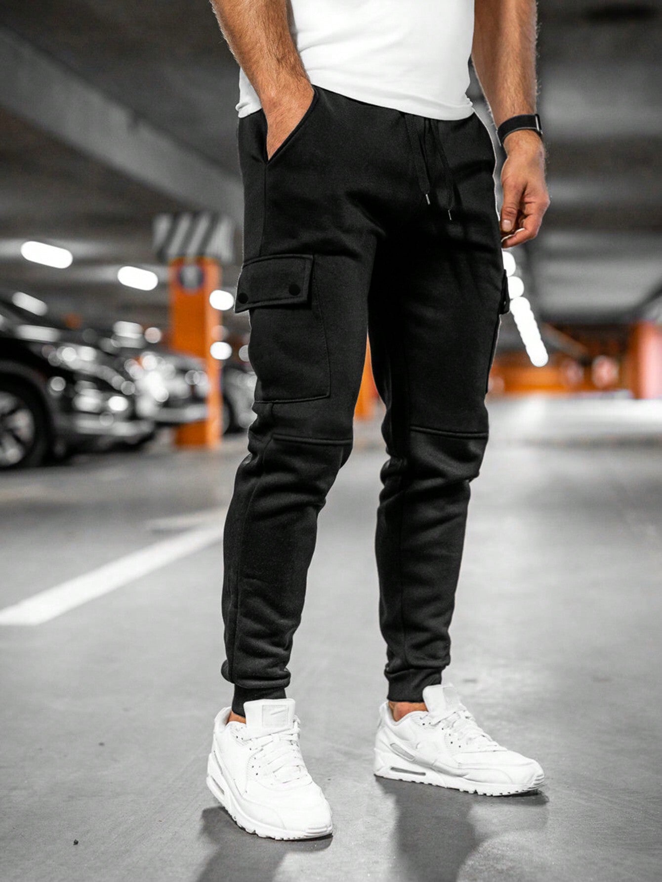 Men's Lightweight Stretch Cropped Lounge Pants with Turn-Over Pocket - Comfortable Casual Jogging Bottoms
