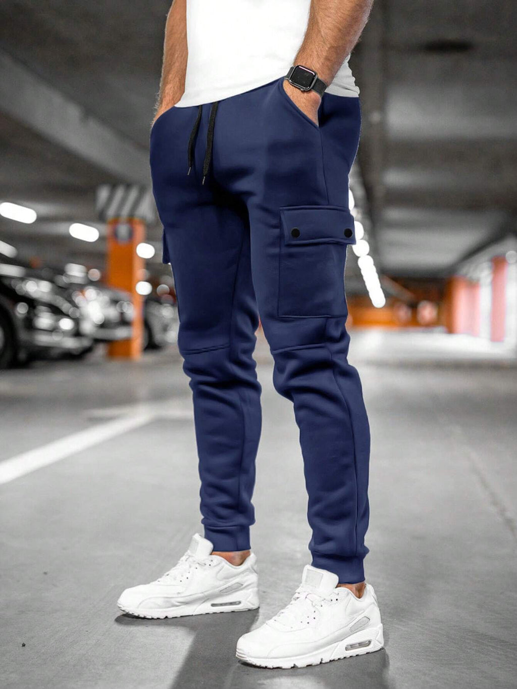 Men's Lightweight Stretch Cropped Lounge Pants with Turn-Over Pocket - Comfortable Casual Jogging Bottoms