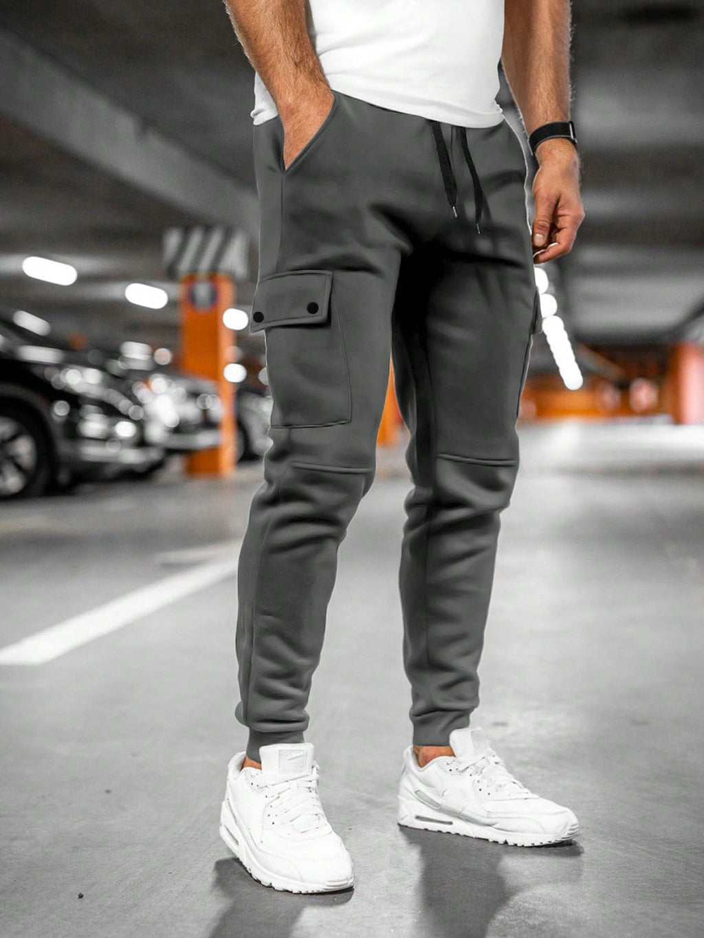 Men's Lightweight Stretch Cropped Lounge Pants with Turn-Over Pocket - Comfortable Casual Jogging Bottoms