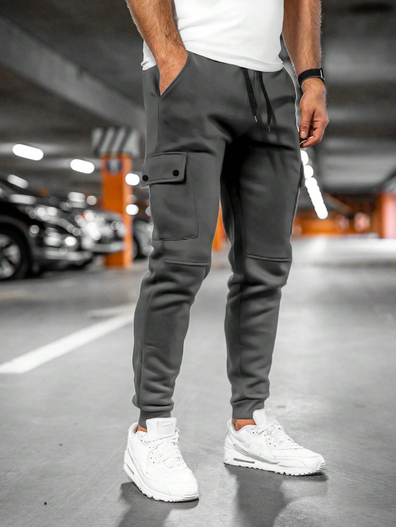 Men's Lightweight Stretch Cropped Lounge Pants with Turn-Over Pocket - Comfortable Casual Jogging Bottoms