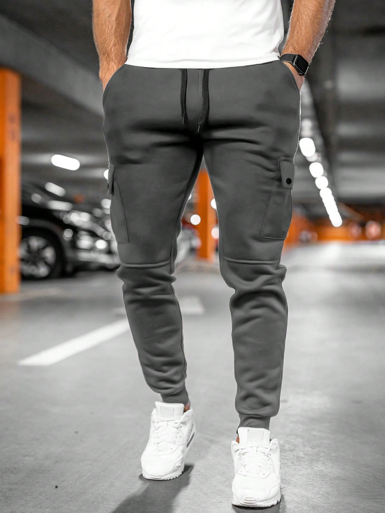 Men's Lightweight Stretch Cropped Lounge Pants with Turn-Over Pocket - Comfortable Casual Jogging Bottoms