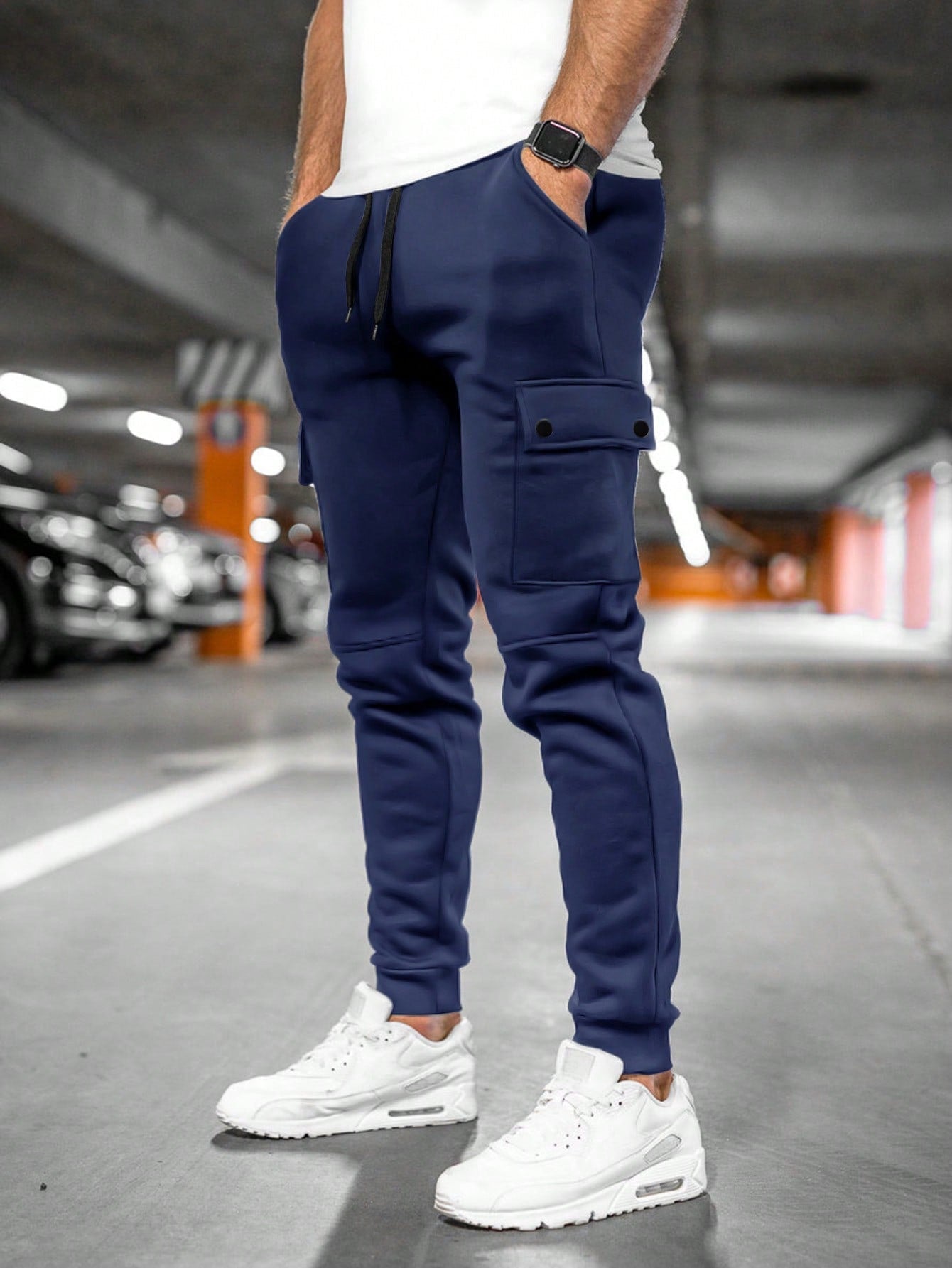 Men's Lightweight Stretch Cropped Lounge Pants with Turn-Over Pocket - Comfortable Casual Jogging Bottoms