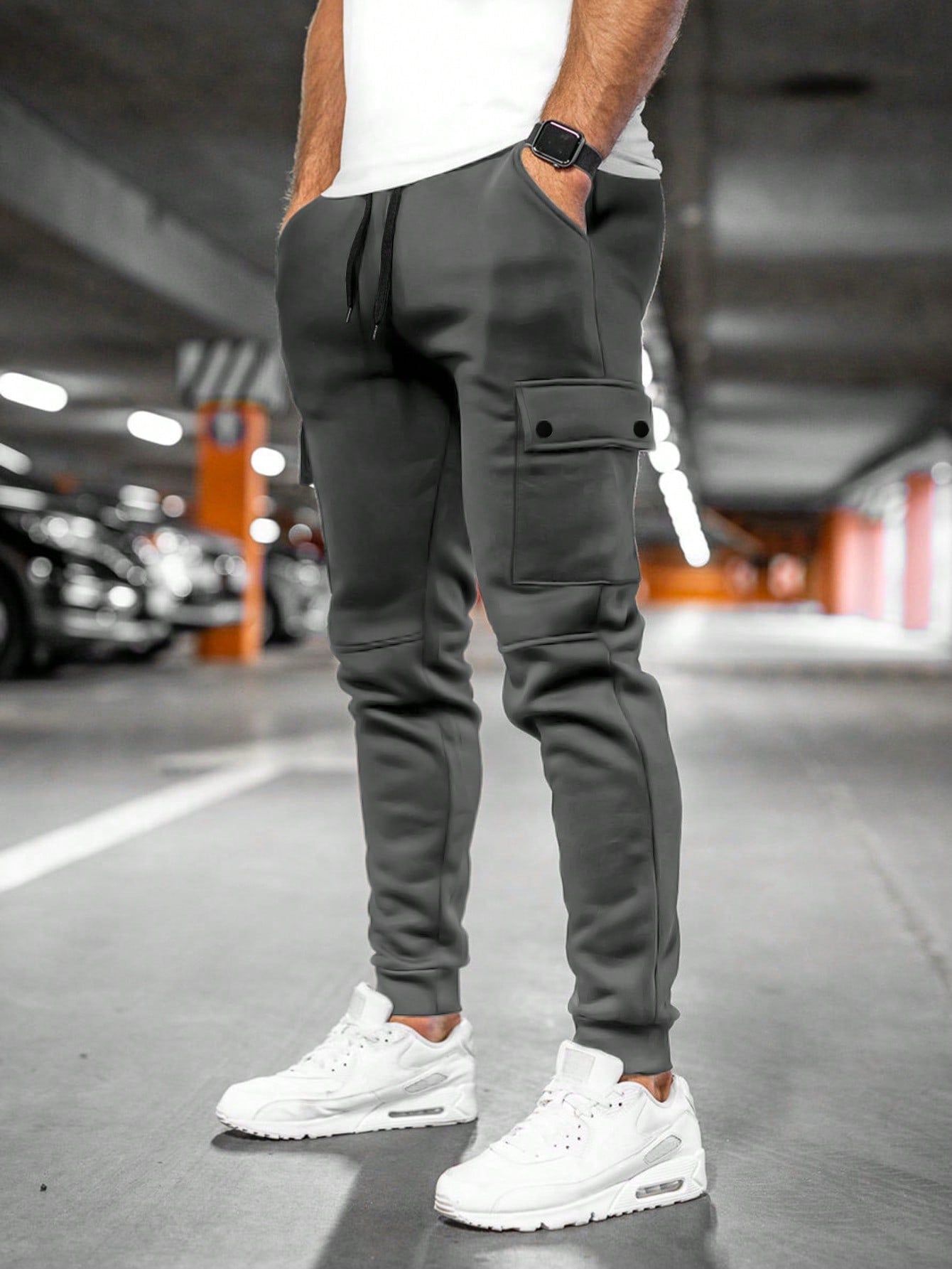 Men's Lightweight Stretch Cropped Lounge Pants with Turn-Over Pocket - Comfortable Casual Jogging Bottoms