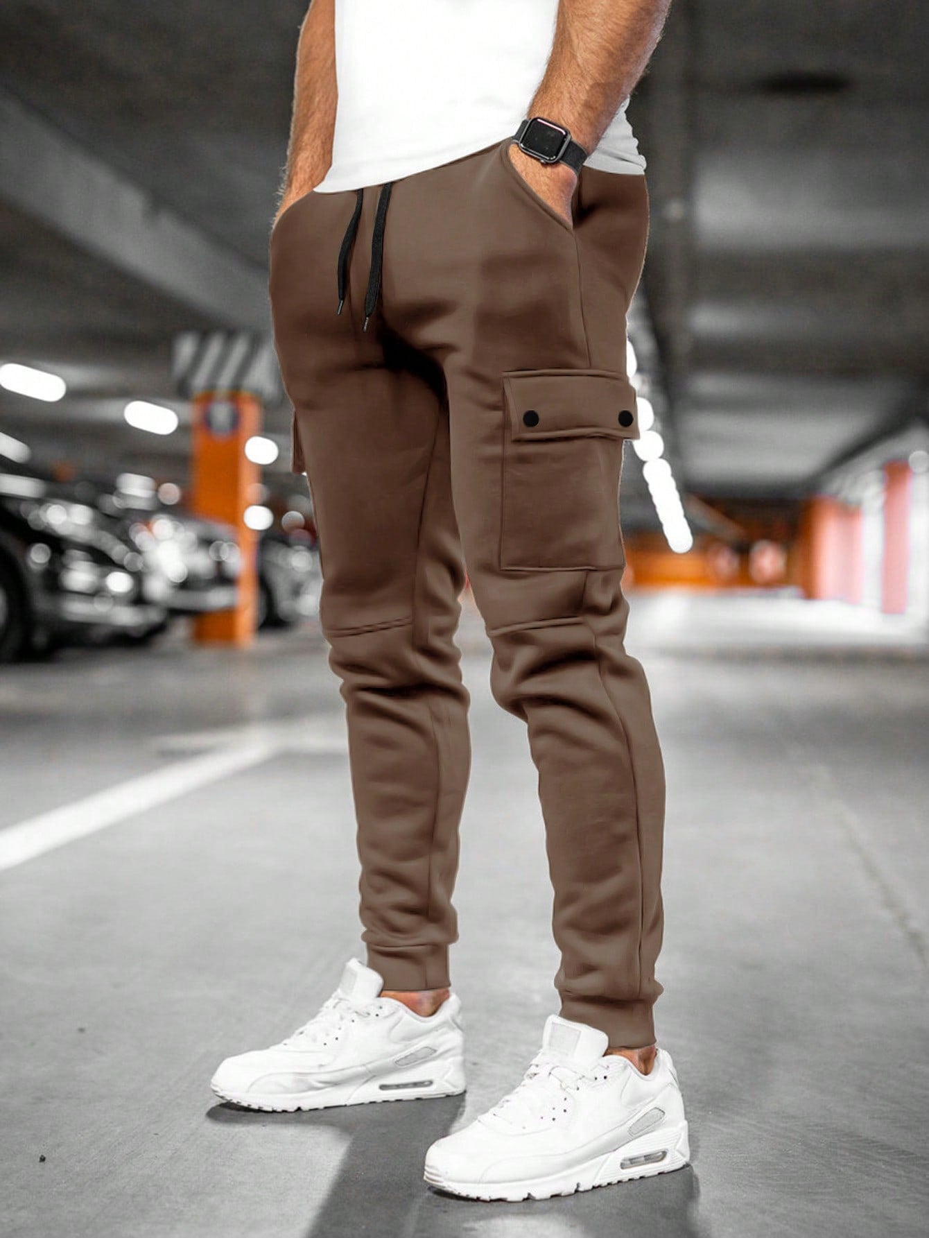Men's Lightweight Stretch Cropped Lounge Pants with Turn-Over Pocket - Comfortable Casual Jogging Bottoms