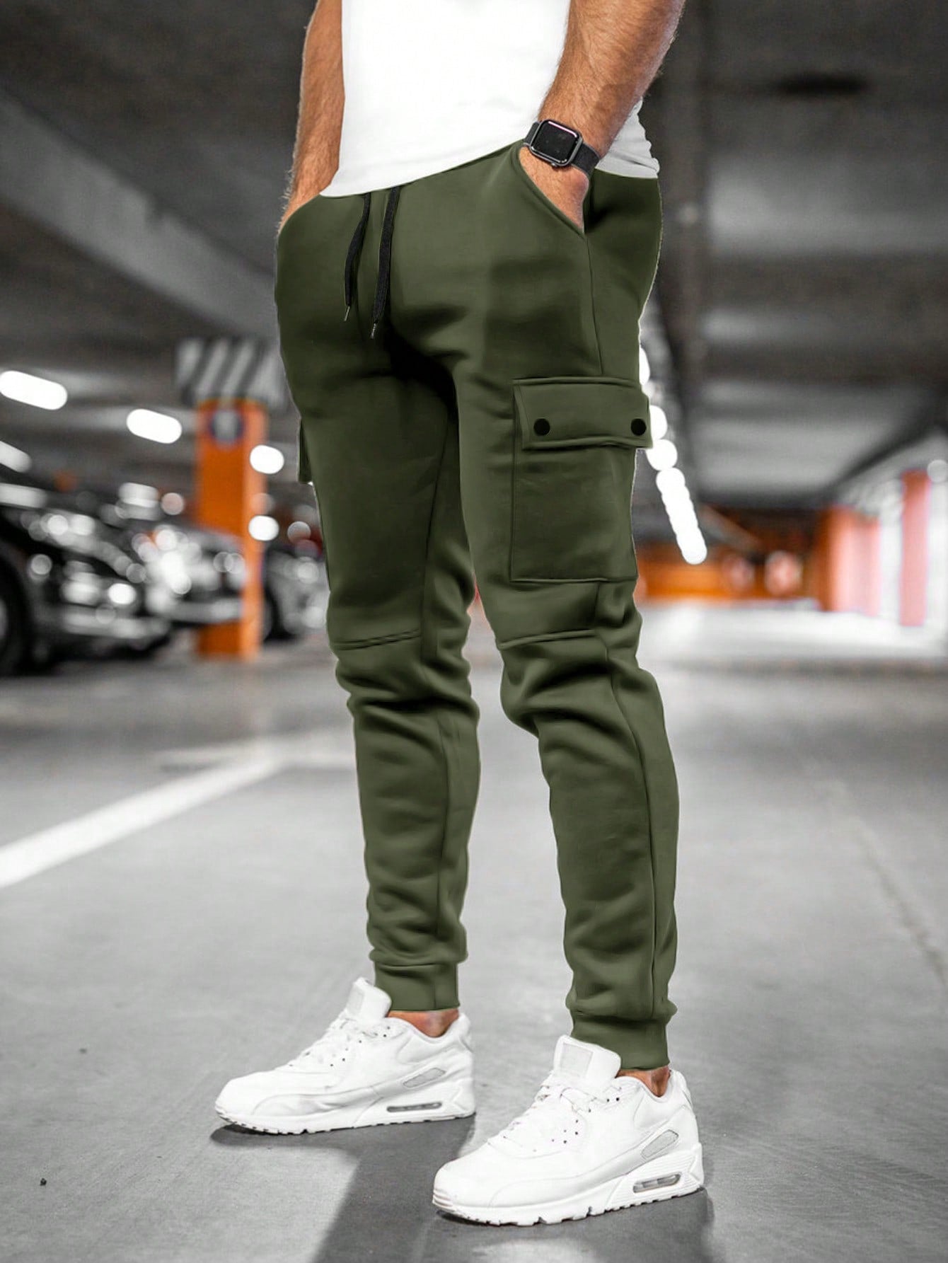 Men's Lightweight Stretch Cropped Lounge Pants with Turn-Over Pocket - Comfortable Casual Jogging Bottoms