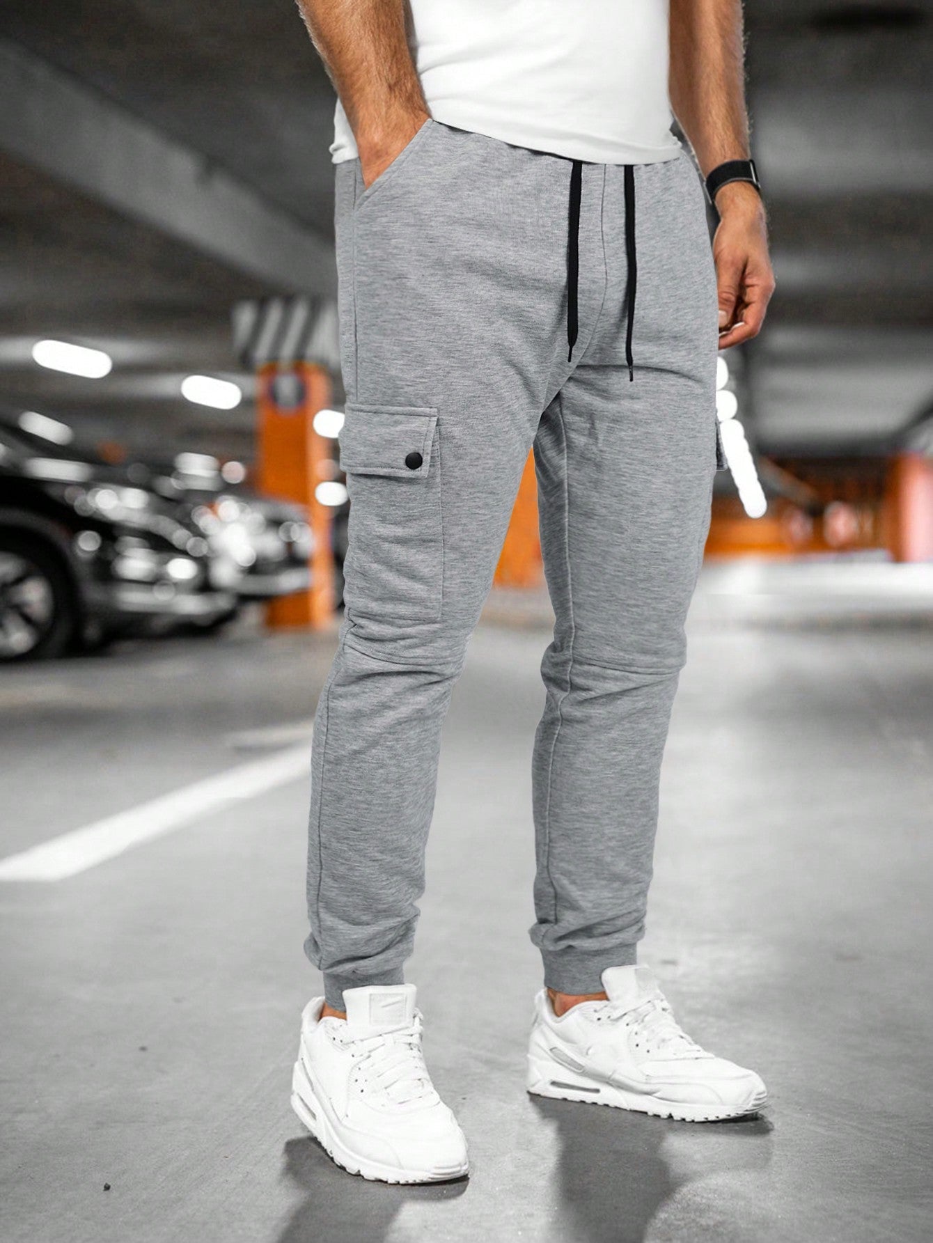 Men's Lightweight Stretch Cropped Lounge Pants with Turn-Over Pocket - Comfortable Casual Jogging Bottoms